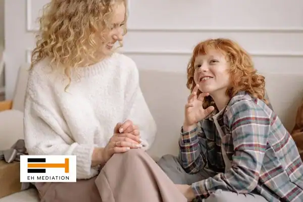 Happy mother and child after sorting child arrangements mediation Welwyn Garden City